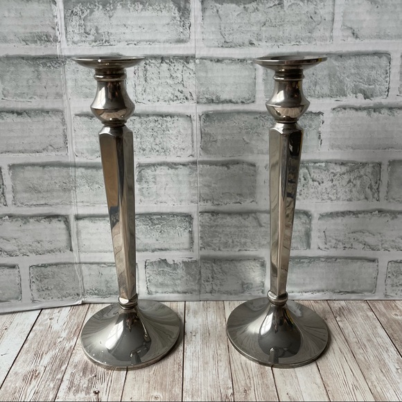 POTTERY BARN SET OF 2 SILVER CANDLE STANDS HOLDER